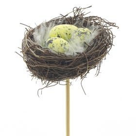 Nest met eieren 8cm op 50cm stok naturel