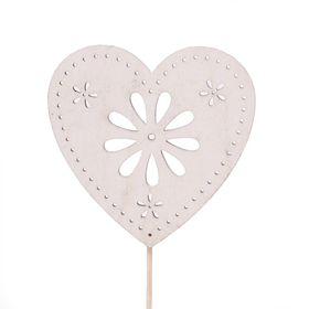 Heart Flower Art 6cm on 15cm stick FSC* white