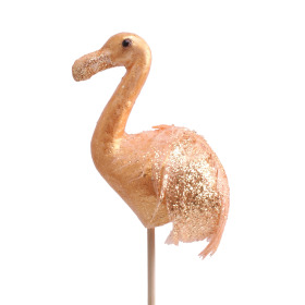 Flamingo Trizz 10x7cm auf 50cm Stick Gold