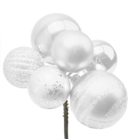 Christmas Balls Assorti x6 on 50cm stick white