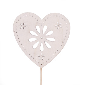 Heart Flower Art 8cm on 50cm stick FSC* white