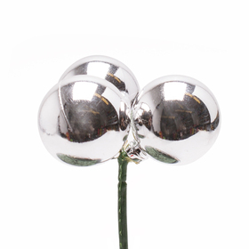 Christmas Balls Shiny Trio 3cm on 10cm stick silver