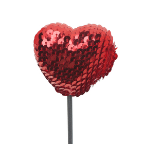 Heart Paillette 2.5in on 20in stick red