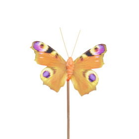 Vlinder Auralia 8cm op 50cm stok geel