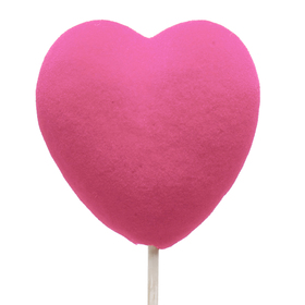 Velvet Hart groot 12cm op 50cm stok roze