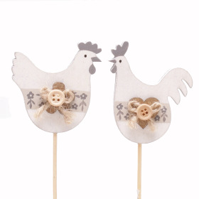 Easter Chicken & Rooster mix 7.5cm on 50cm stick white
