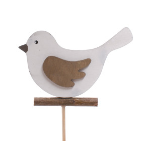 Winter Bird 9cm on 50cm stick white