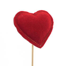 Pick felt heart 7x7cm on a 48cm stick red