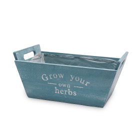 Wooden Planter Herbs 11.4x6.7 H4in turquoise/white