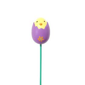 Yellow Birdie in Egg 4x6cm on 50cm stick purple