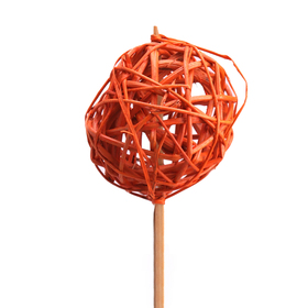 Rattan Ball 6cm on 50cm stick orange