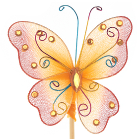 Butterfly Oriënt 7cm on 50cm stick orange