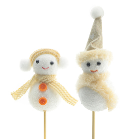 Winter Doll Jennifer & Josh with snow 7cm on 50cm stick