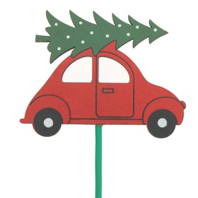 Wooden Car with tree 3x2.5in on 20in stick red