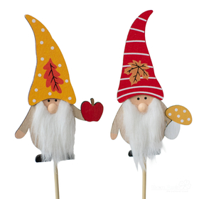 Autumn gnome Gemmy & Gigget 11.5cm on 10cm stick ass x2 FSC*