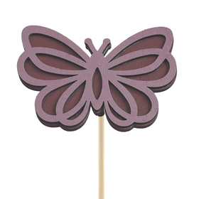 Vlinder Mischa 8cm op 50cm stok FSC* aubergine