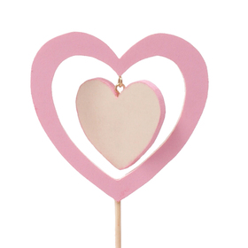 Wooden Heart In Heart 9cm on 50cm stick FSC*pink