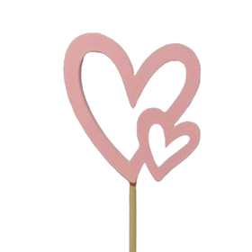 Heart Tandem 7x7cm on 50cm stick pink