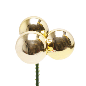 Christmas Balls Shiny Trio 3cm on 10cm stick gold