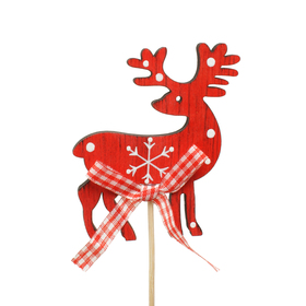 Reindeer Wood 7x8cm on 10cm stick FSC* red