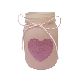 Glass jar Glitter Heart 3x5in light pink