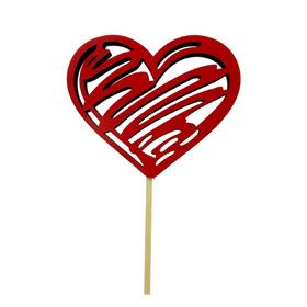 Pick Brushed Heart 2.56in on 20in stick red