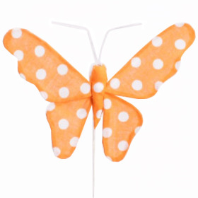 Vlinder Satin 8cm op 50cm stok oranje