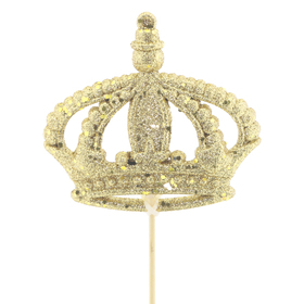 The Crown with glitter 12cm on 50cm stick gold