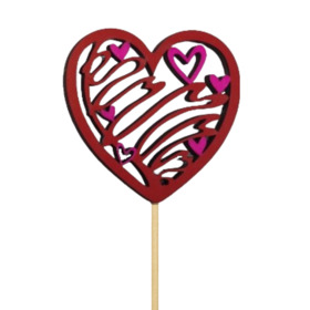 Captured Hearts 8cm on 50cm stick red/hot pink