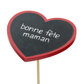 Heart Bonne Fête Maman 8cm on 50cm stick FSC Mix red