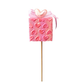 Heart Gift 2.75in on 20in stick double heart pink