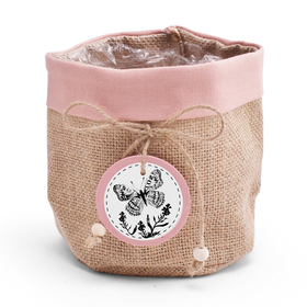 Jute tas Butterfly Ø16xH16cm roze