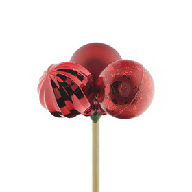 Boules de Noël Trio 3cm sur pique 10cm rouge