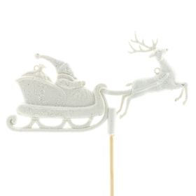 Christmas Stories avec paillettes14x7cm sur pique 50cm blanc