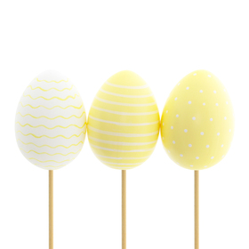 Egg April 6cm on 50cm stick yellow assorted x3