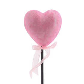 Corazón con Brillo 2.75in en palo 20in rosado