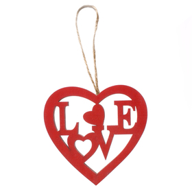 Wooden Heart Love 8cm red