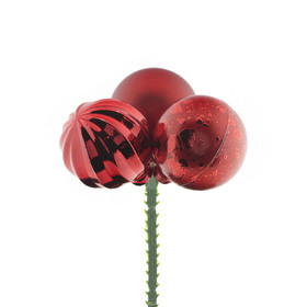 Christmas Balls Trio 3cm on 10cm stick red