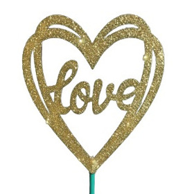Love Heart 8x8cm on 50cm stick gold