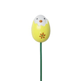 White Birdie in Egg 4x6cm on 50cm stick yellow