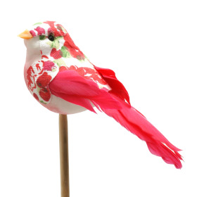 Flower Bird 6cm on 10cm stick red