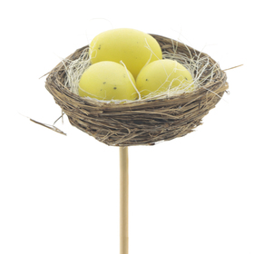 Nest with eggs 6cm on 50cm stick yellow