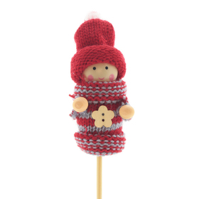 Winter Doll Scotty 6.5cm on 50cm stick red/gray