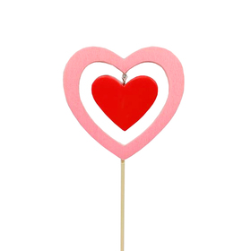 Pick Wooden Heart in Heart 3.5in on 20 in stick red/pink