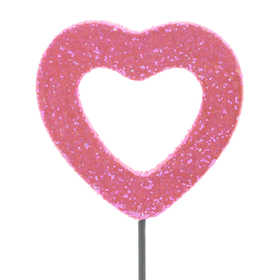 Heart Large Open Glitter 4in on 20in stick pink