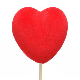 Coeur Velvet 8cm sur pique 50cm rouge