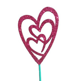 Double Heart 6.5x8.5cm on 50cm stick pink