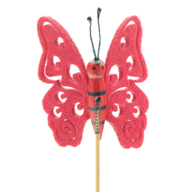 Butterfly Felt 7cm on 15cm stick red