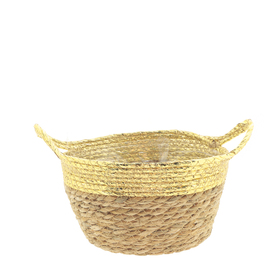 855A-9323 Basket Seagrass with Gold edge D23