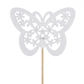 Butterfly Shirley 6x4,5cm on 11cm stick FSC* white